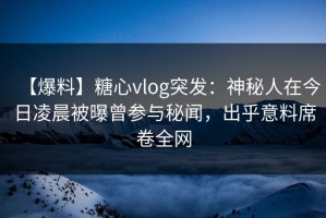 【爆料】糖心vlog突发：神秘人在今日凌晨被曝曾参与秘闻，出乎意料席卷全网